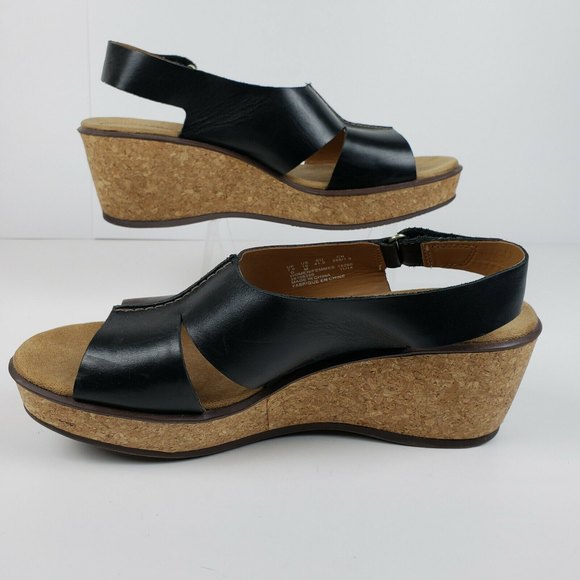 Clarks Womens US 10 Rosemund Dune Platform Sandals Black Slingback Hook And Loop - Picture 4 of 12